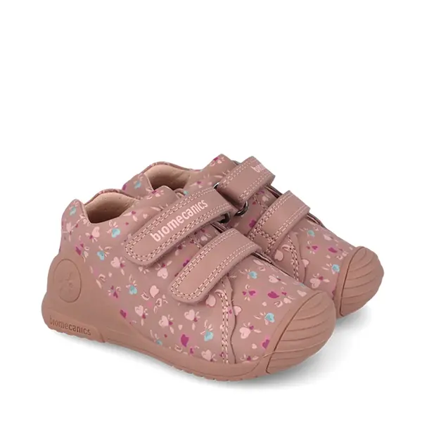 Pantofi Biomecanics, fete, piele naturala, Biogateo Casual, roz print inimioare_261102-B159-19_Pebebe