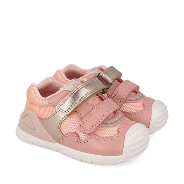 Pantofi Biomecanics fete, piele naturala si material textil, Biogateo Casual, roz cu auriu_261107-B193-19_Pebebe