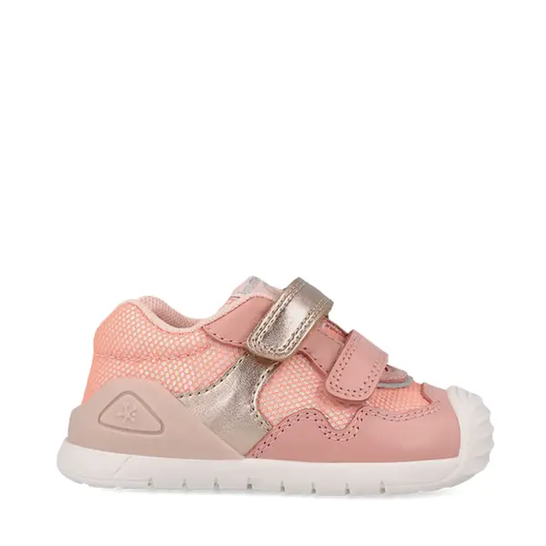 Pantofi Biomecanics fete, piele naturala si material textil, Biogateo Casual, roz cu auriu_261107-B193-19_Pebebe