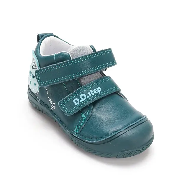 Pantofi D.D Step baieti, piele naturală, captuseală din piele, talpă flexibilă, verde smarald, corabie pirati_S082-62627B-20_Pebebe