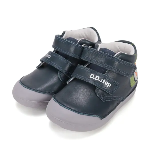 Pantofi D.D.Step baieti, piele naturală, primii pași, bleumarin, talpă flexibilă, model aparat foto_S066-62216-20_Pebebe