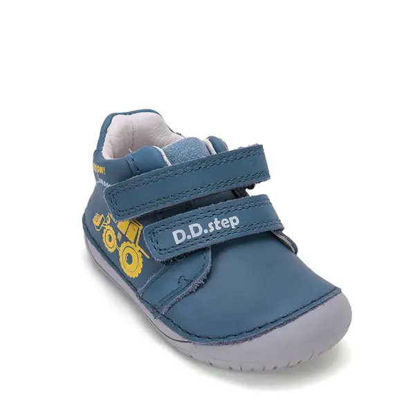 Pantofi D.D. Step Barefoot, baieti, piele naturala, primii pasi, albastru, design excavator_S070-62964B-20_Pebebe