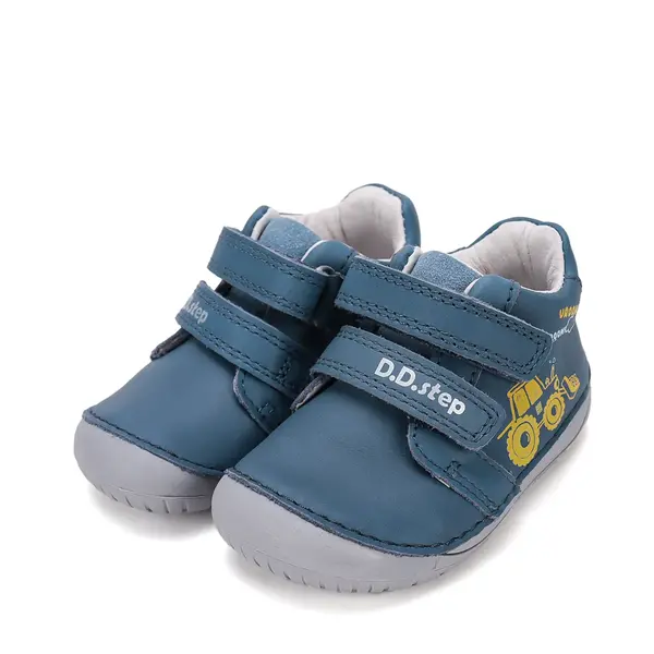 Pantofi D.D. Step Barefoot, baieti, piele naturala, primii pasi, albastru, design excavator_S070-62964B-20_Pebebe