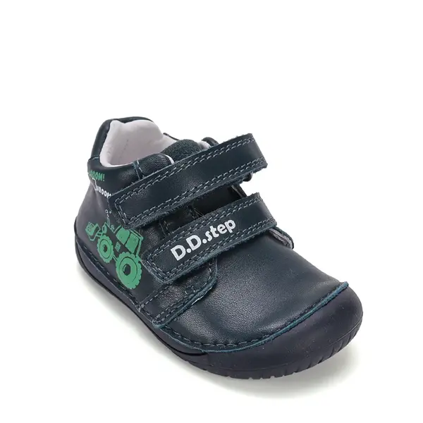 Pantofi D.D. Step Barefoot, baieti, piele naturala, primii pasi, bleumarin, design excavator_S070-62964A-20_Pebebe