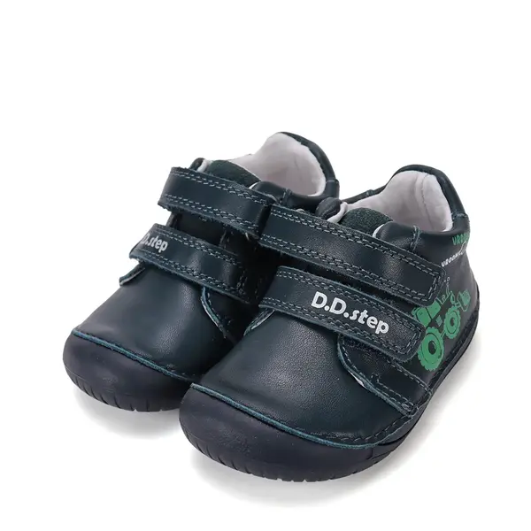 Pantofi D.D. Step Barefoot, baieti, piele naturala, primii pasi, bleumarin, design excavator_S070-62964A-20_Pebebe