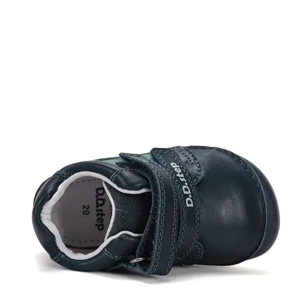Pantofi D.D. Step Barefoot, baieti, piele naturala, primii pasi, bleumarin, design excavator_S070-62964A-20_Pebebe