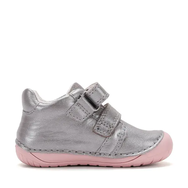 Pantofi D.D. Step, Barefoot, fete, piele naturala, primii pasi, argintiu, design cu inimoare si mesaj_S070-62332-20_Pebebe