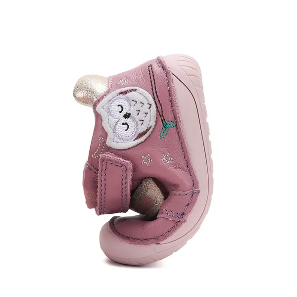 Pantofi D.D. Step,Barefoot, fete, piele naturala, primii pasi, mov, design cu bufnita_S070-62659B-20_Pebebe