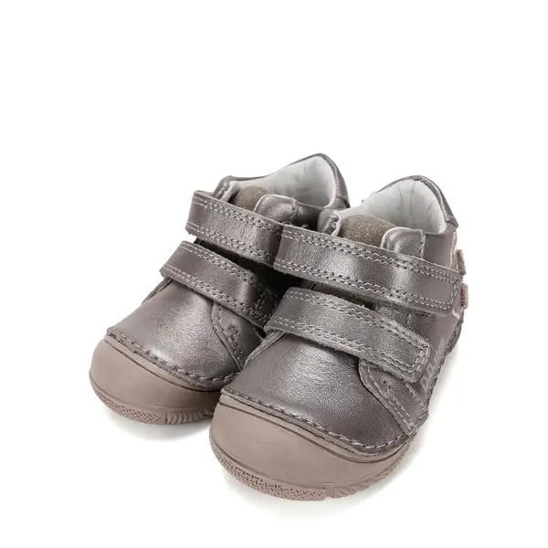 Pantofi D.D Step Fete, piele naturală, captuseală din piele, talpă flexibilă, argintiu, cu ursulet_S082-62150B-20_Pebebe