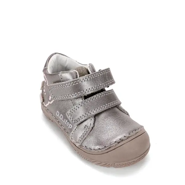 Pantofi D.D Step Fete, piele naturală, captuseală din piele, talpă flexibilă, argintiu, cu ursulet_S082-62150B-20_Pebebe