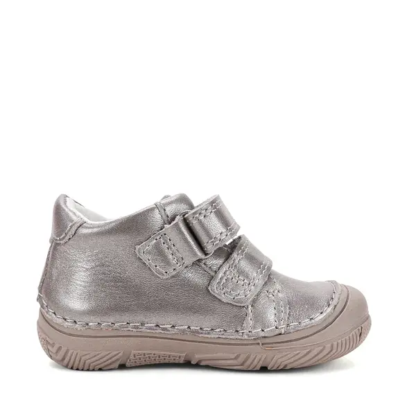 Pantofi D.D Step Fete, piele naturală, captuseală din piele, talpă flexibilă, argintiu, cu ursulet_S082-62150B-20_Pebebe