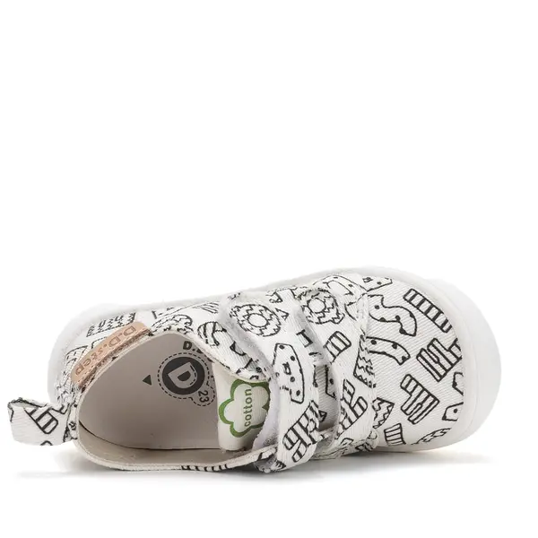Pantofi de Colorat, D.D Step din panaza, alb cu design litere_C100-71174-22_Pebebe