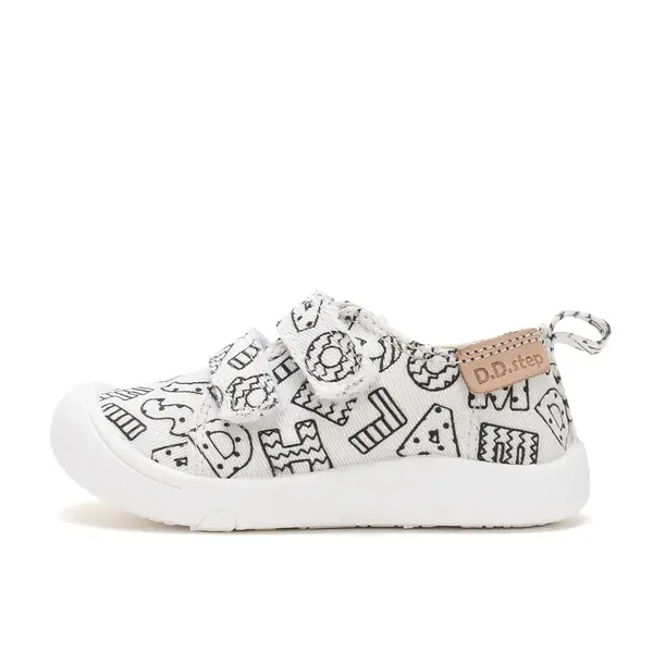 Pantofi de Colorat, D.D Step din panaza, alb cu design litere_C100-71174-22_Pebebe