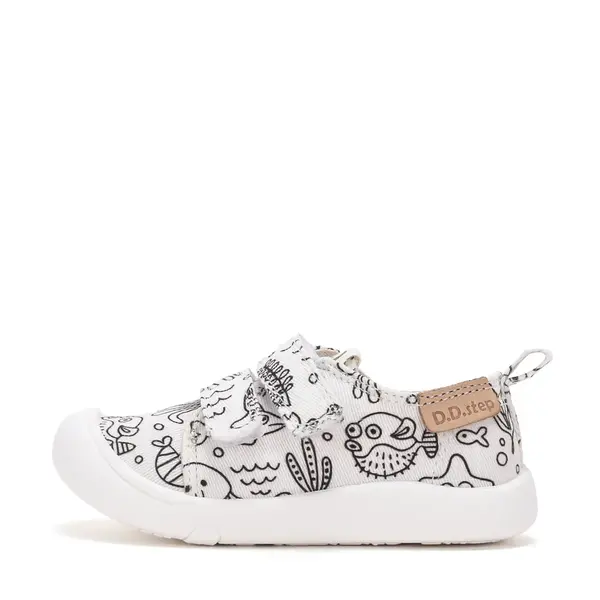 Pantofi de Colorat, D.D Step din panaza, alb cu design Oceanic_C100-71174AL-28_Pebebe