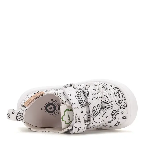 Pantofi de Colorat, D.D Step din panaza, alb cu design Oceanic_C100-71174AL-28_Pebebe