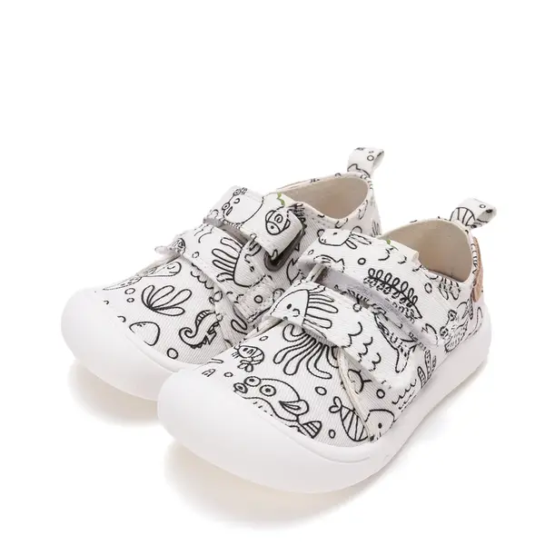 Pantofi de Colorat, D.D Step din panaza, alb cu design Oceanic_C100-71174AL-28_Pebebe