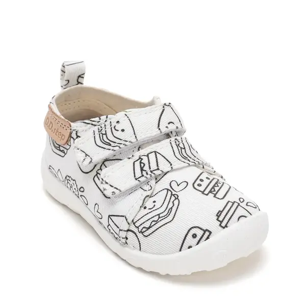 Pantofi de interior D.D.Step de colorat, cu carioci incluse, 2 scaiuri, alb, print Fast Food_C086-71353A-20_Pebebe