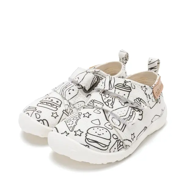 Pantofi de interior D.D.Step de colorat, cu carioci incluse, 2 scaiuri, alb, print Fast Food_C086-71353A-20_Pebebe