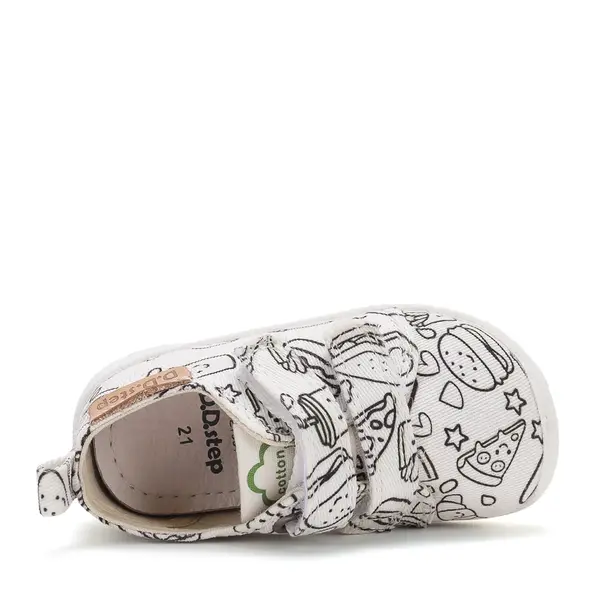 Pantofi de interior D.D.Step de colorat, cu carioci incluse, 2 scaiuri, alb, print Fast Food_C086-71353A-20_Pebebe
