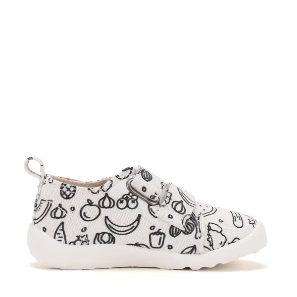 Pantofi de interior D.D.Step de colorat, cu carioci incluse, 2 scaiuri, alb, print Legume si fructe_C086-71353-20_Pebebe