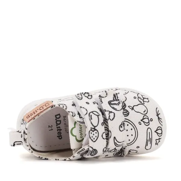 Pantofi de interior D.D.Step de colorat, cu carioci incluse, 2 scaiuri, alb, print Legume si fructe_C086-71353-20_Pebebe