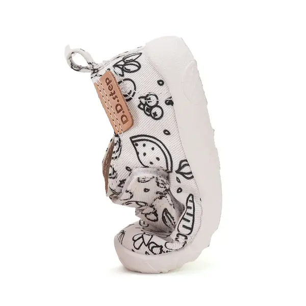 Pantofi de interior D.D.Step de colorat, cu carioci incluse, 2 scaiuri, alb, print Legume si fructe_C086-71353-20_Pebebe