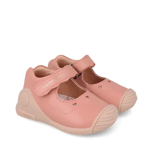 Pantofi fete, piele naturala, Biogateo Casual, roz print inimioare, Biomecanics_261100-B193-20_Pebebe