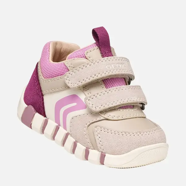 Pantofi Geox Fete, piele naturala si textil, brant antibacterian, Geox Respira, Iupidoo, Bej cu roz_B3558C-05422-C5378-19_Pebebe