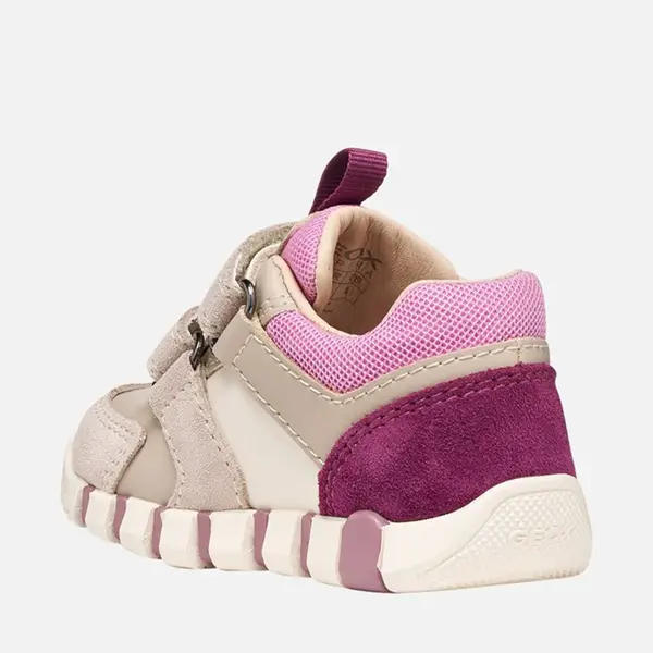 Pantofi Geox Fete, piele naturala si textil, brant antibacterian, Geox Respira, Iupidoo, Bej cu roz_B3558C-05422-C5378-19_Pebebe