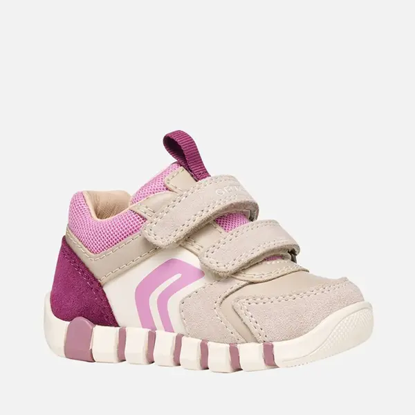 Pantofi Geox Fete, piele naturala si textil, brant antibacterian, Geox Respira, Iupidoo, Bej cu roz_B3558C-05422-C5378-19_Pebebe