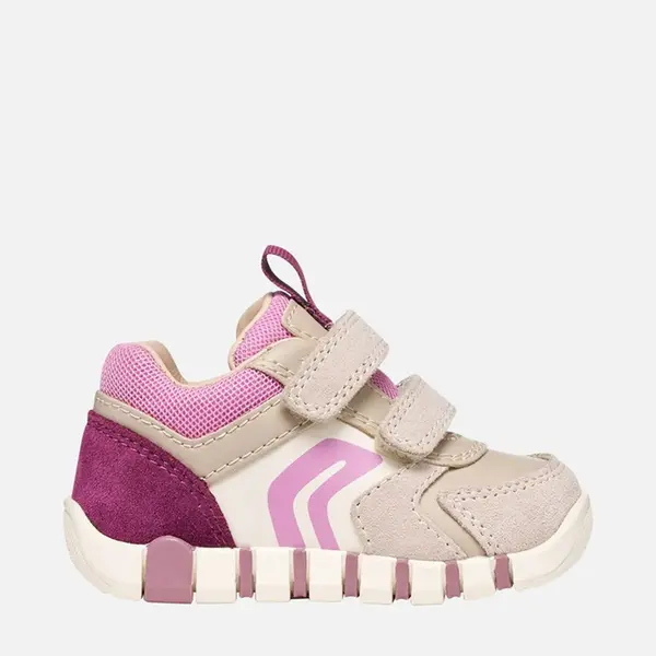 Pantofi Geox Fete, piele naturala si textil, brant antibacterian, Geox Respira, Iupidoo, Bej cu roz_B3558C-05422-C5378-19_Pebebe