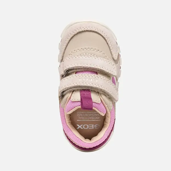 Pantofi Geox Fete, piele naturala si textil, brant antibacterian, Geox Respira, Iupidoo, Bej cu roz_B3558C-05422-C5378-19_Pebebe