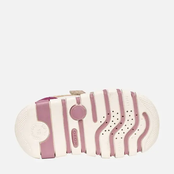 Pantofi Geox Fete, piele naturala si textil, brant antibacterian, Geox Respira, Iupidoo, Bej cu roz_B3558C-05422-C5378-19_Pebebe