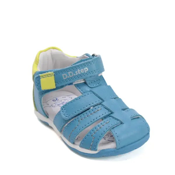 Sandale baieti cu barete si ajustare cu 2 scaiuri, piele naturala, talpa flexibila, albastru atlantic, D.D. Step_G111-61843A-25_Pebebe