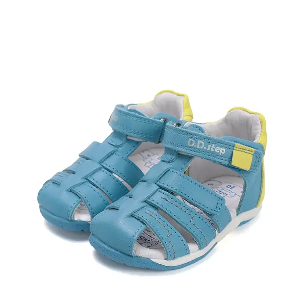 Sandale baieti cu barete si ajustare cu 2 scaiuri, piele naturala, talpa flexibila, albastru atlantic, D.D. Step_G111-61843A-25_Pebebe