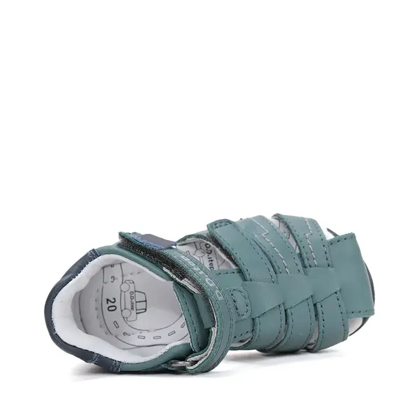 Sandale baieti cu barete si ajustare cu 2 scaiuri, piele naturala, talpa flexibila, verde inchis, D.D. Step_G111-61843M-31_Pebebe