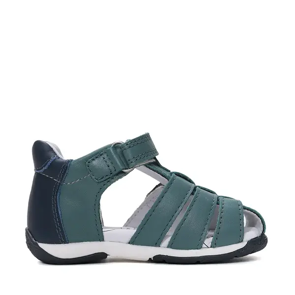 Sandale baieti cu barete si ajustare cu 2 scaiuri, piele naturala, talpa flexibila, verde inchis, D.D. Step_G111-61843M-31_Pebebe