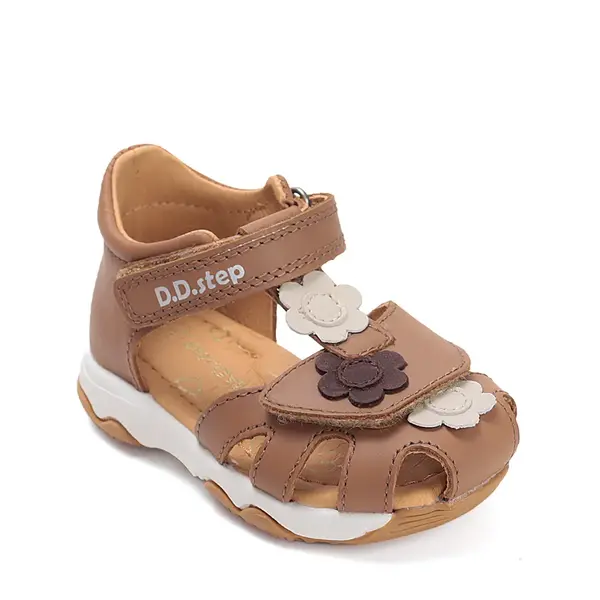 Sandale D.D. Step fete, piele naturală, maro cu imprimeu flori_G064-61849-25_Pebebe