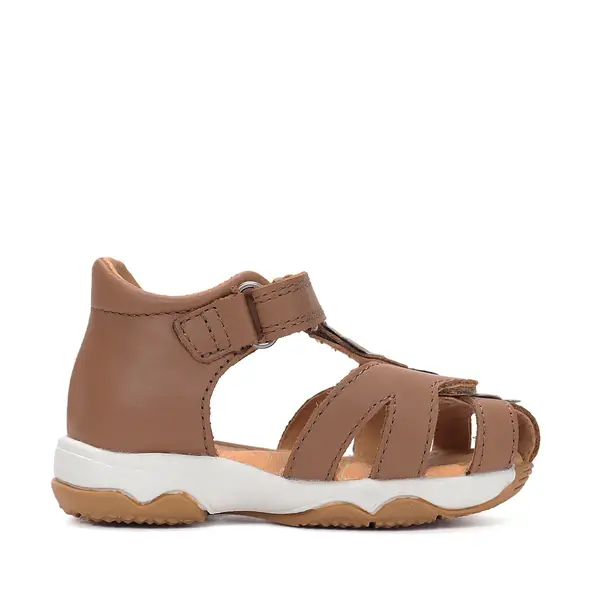 Sandale D.D. Step fete, piele naturală, maro cu imprimeu flori_G064-61849-25_Pebebe
