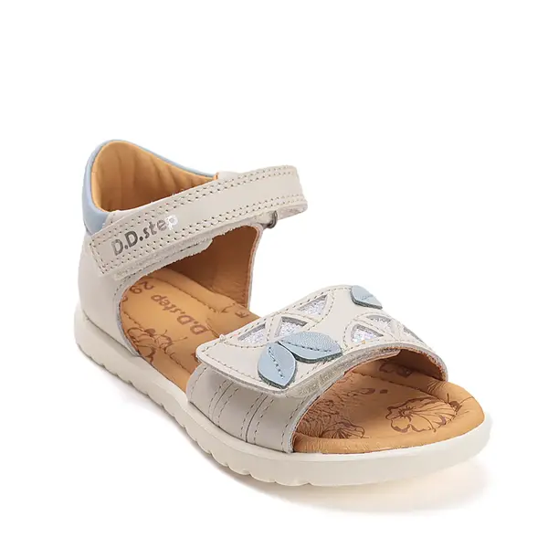 Sandale D.D Step fete, piele naturala, talpa felxibila, alb cu imprimeu_G055-61642L-32_Pebebe