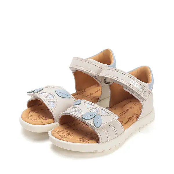 Sandale D.D Step fete, piele naturala, talpa felxibila, alb cu imprimeu_G055-61642L-32_Pebebe