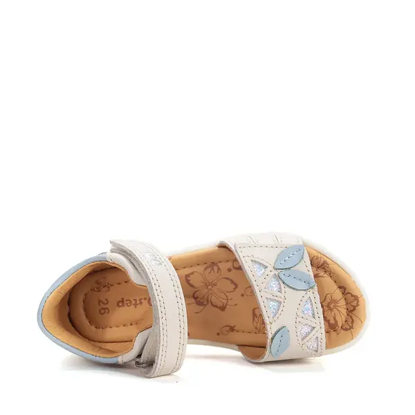 Sandale D.D Step fete, piele naturala, talpa felxibila, alb cu imprimeu_G055-61642L-32_Pebebe
