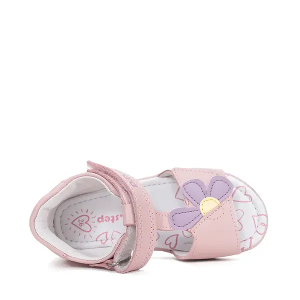 Sandale D.D Step fete, piele naturala, talpa felxibila, roz cu floare_G111-61348AM-27_Pebebe