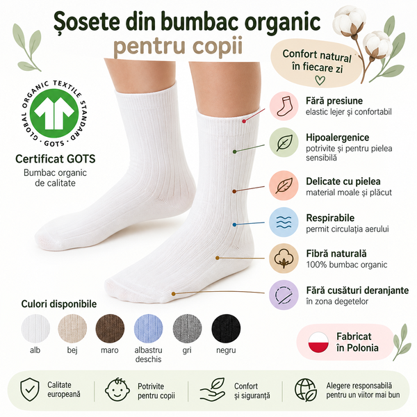 Sosete copii cu dungi, Bumbac Organic, alb, STEVEN_MJ001186W_Pebebe