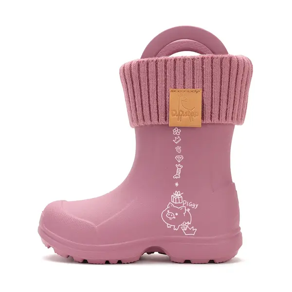 Cizme de ploaie pentru baieti, D.D.Step, roz inchis, din cauciuc cu interior textil detașabil, brant termic_SI106-52973-20/21_Pebebe