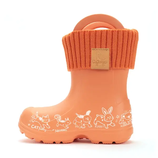 Cizme de ploaie pentru baieti,  D.D.Step, portocaliu, din cauciuc cu interior textil detașabil, brant termic_SI106-52225-20/21_Pebebe