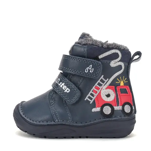 Ghete D.D.Step baieti, inalte, piele naturala, imblanite, bleumarin, model masina pompieri_W071-62477-20_Pebebe