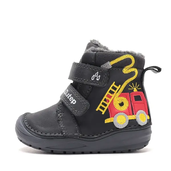 Ghete D.D.Step baieti, inalte, piele naturala, imblanite, negru, model masina pompieri_W071-62477B-20_Pebebe