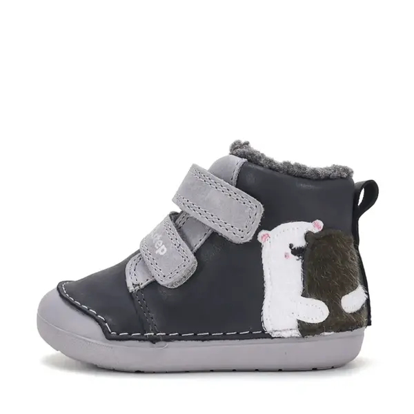 Ghete D.D.Step baieti, piele naturala, imblanite, bleumarin cu gri, model cu Urs polar_W066-62479A-20_Pebebe