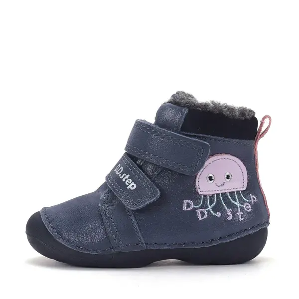 Ghete D.D Step copii, piele naturala, talpa flexibila, imblanite, bleumarin, model cu meduza_W015-62772B-19_Pebebe